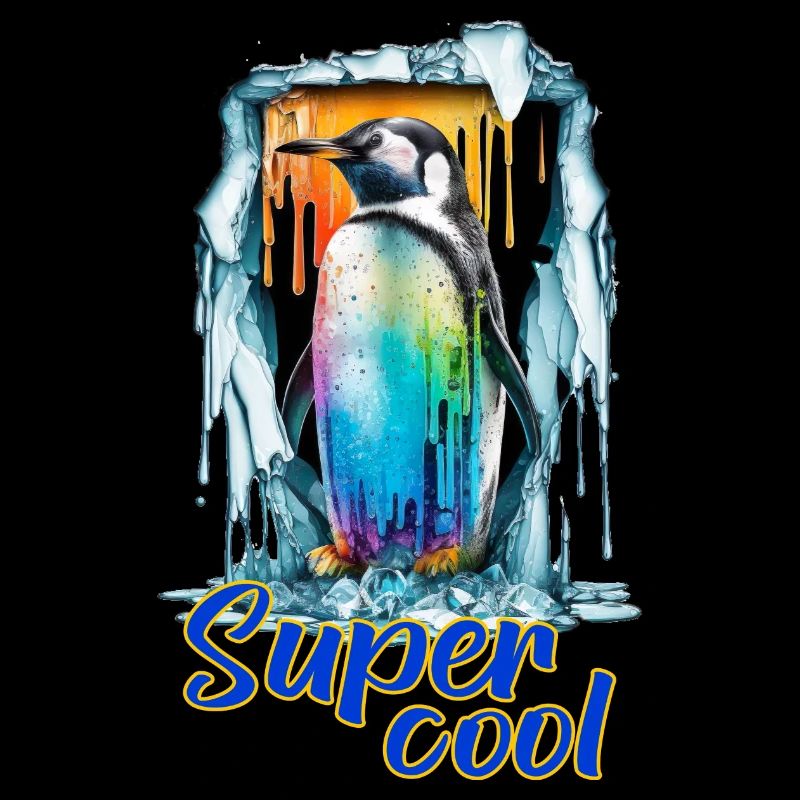 Farbenfroher Pinguin auf Eis