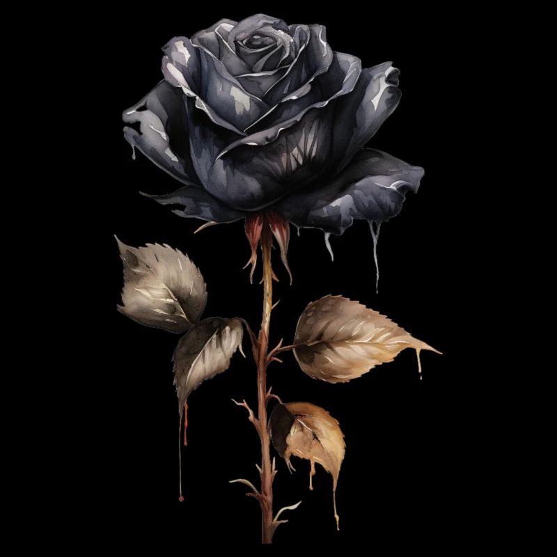Single black rose with stem darkness