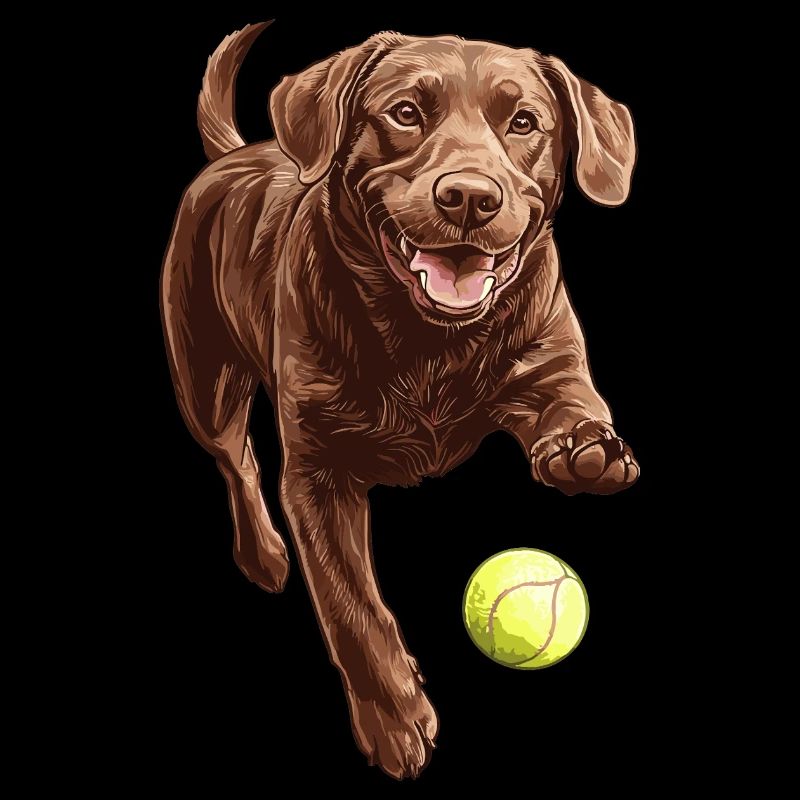 Brown Labrador chasing a ball