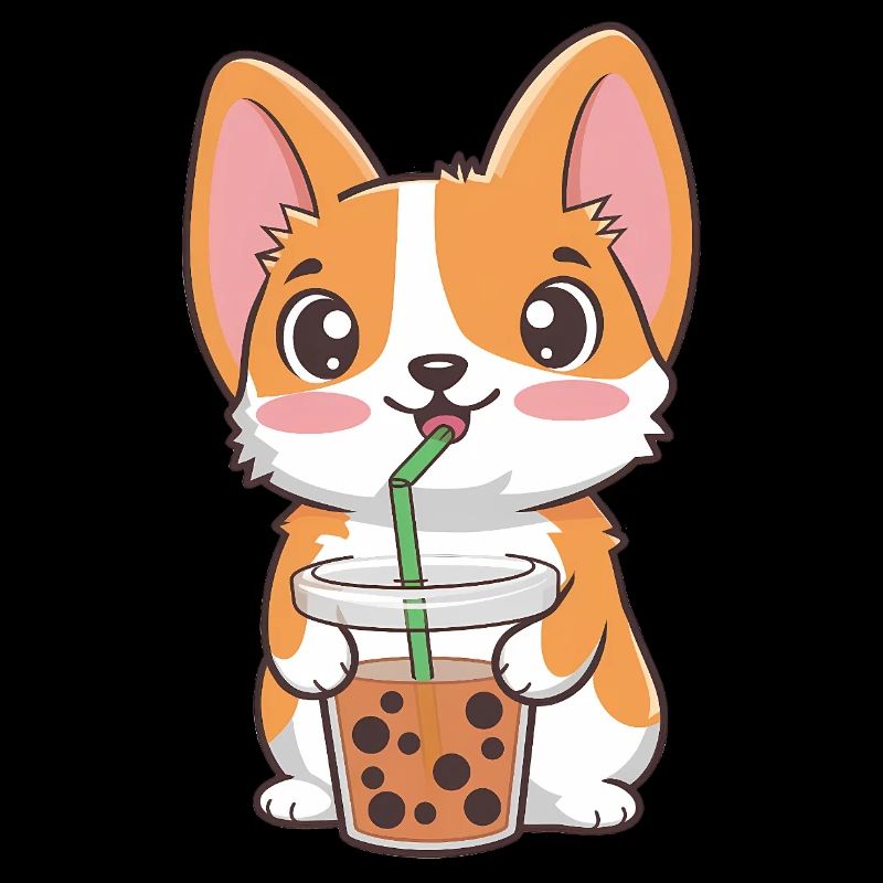 Cute Corgi with Bubble Tea