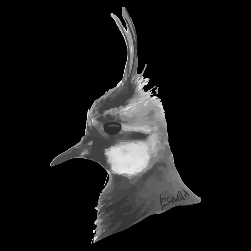 Lapwing Portrait - Gray Bird's Head with Feather Crown