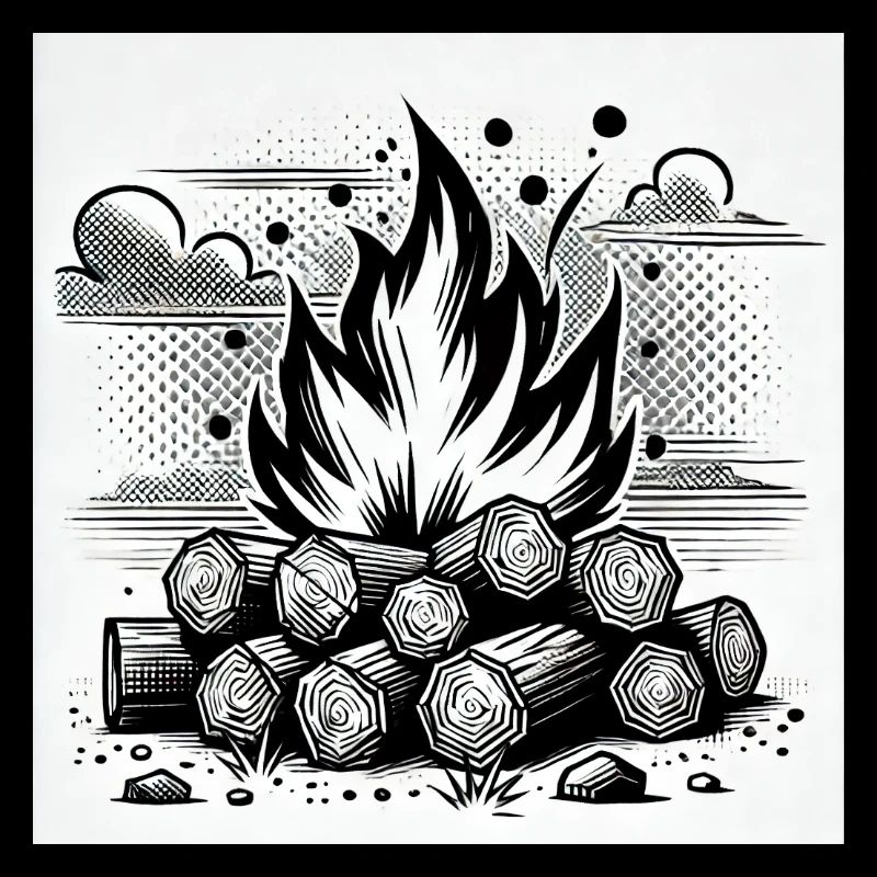 Campfire in comic book style: warmth & atmosphere