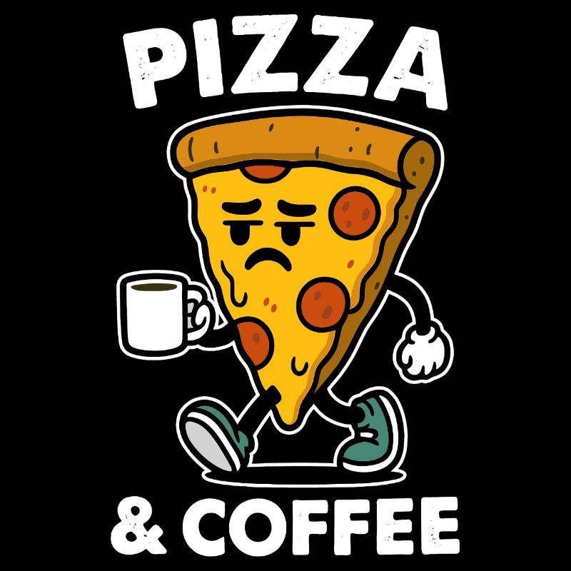 Müde Pizza mit Kaffee