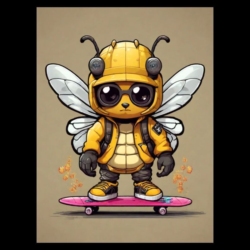 Comic Biene auf Skateboard