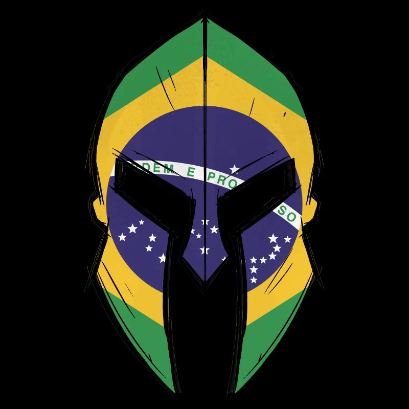 drapeau du Brésil dans le casque du guerrier spartiate