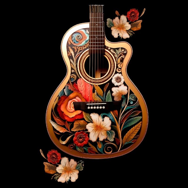 Beautiful guitar with floral pattern
