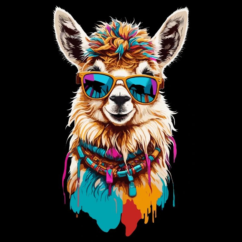 Lama coloré : mignon et drôle avec des lunettes de soleil