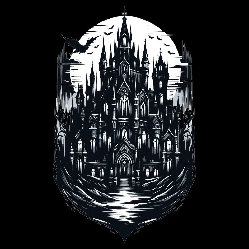 Gothic artwork with haunted castle