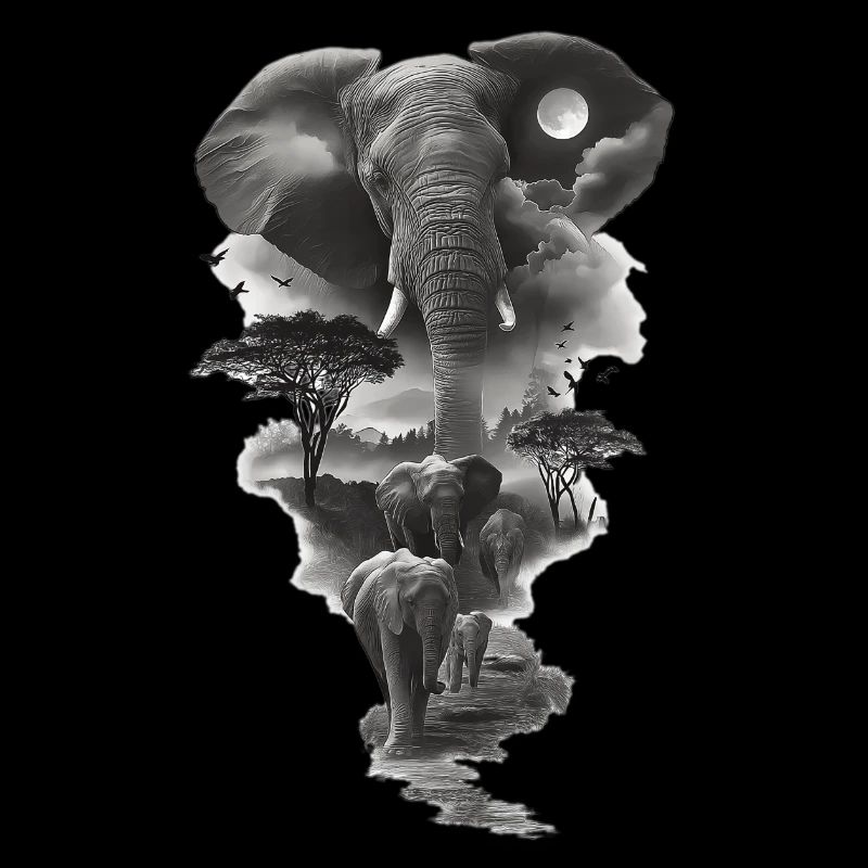 Lunar Elephants Silhouette