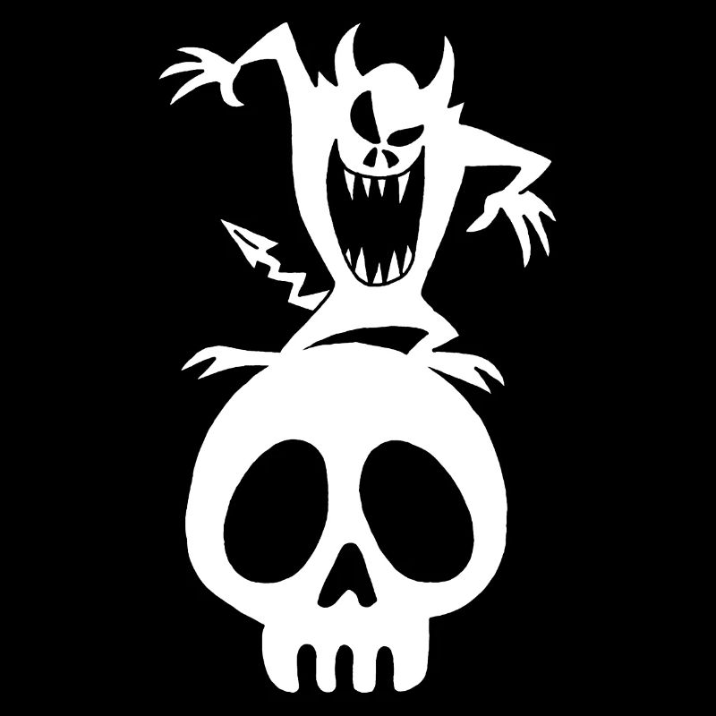 Weißer Dämon auf einem Schädel