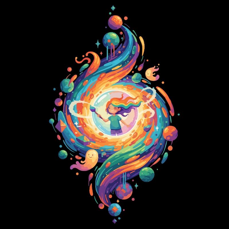 Regenbogen Mädchen Pinsel Farbwirbel Malerei Kunst