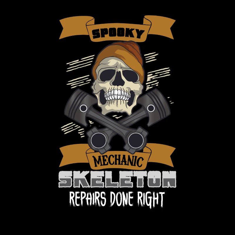 Skeleton Mechanic Horror Garage Funny Bones Spooky