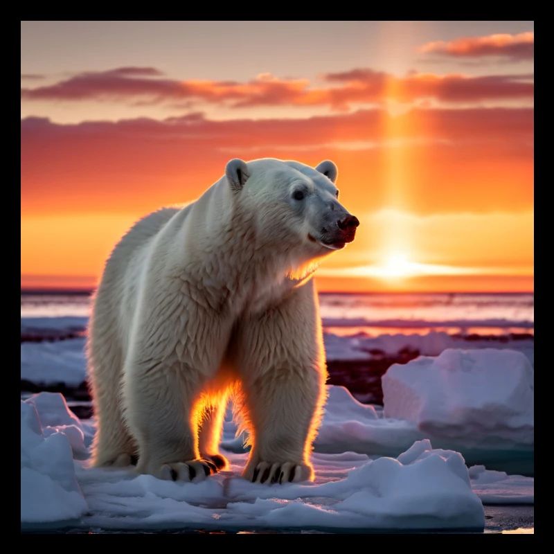 Ours polaire-Design avec coucher de soleil