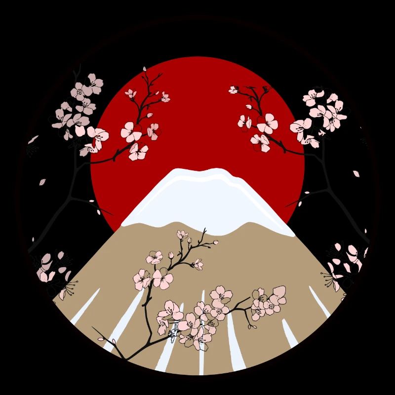 Mount Fuji with cherry blossom branches