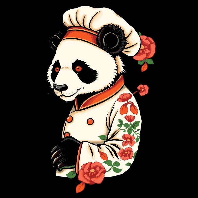 Kochender Panda mit Blumen