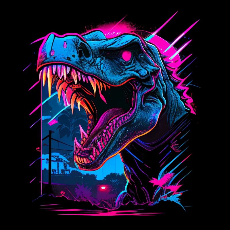 Dinosaur retro 80s vector pink and blue