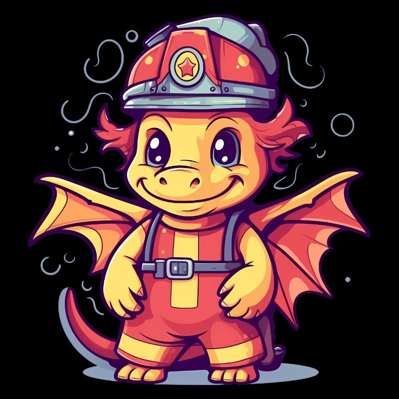Drache als Feuerwehrmann