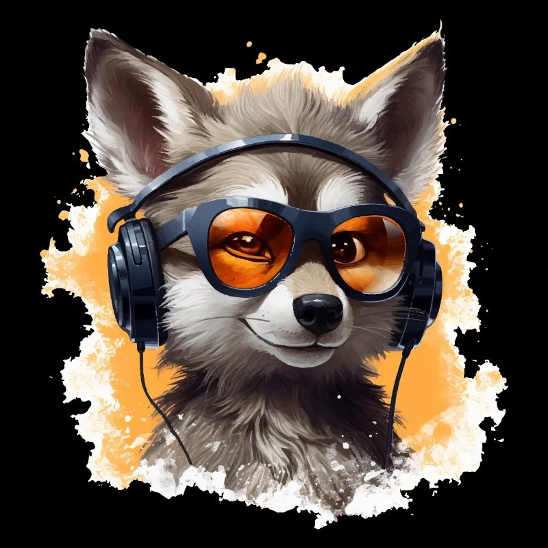 Wolf Design mit Kopfhörer & Sonnenbrille