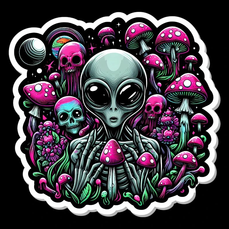 Psychedelischer Alien mit Pilzen