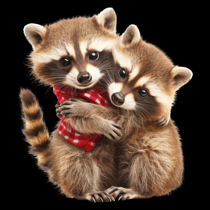 Two Raccoon Cubs Hugging