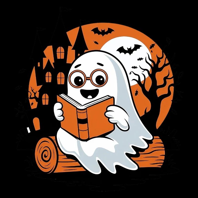 Cute ghost reading a book