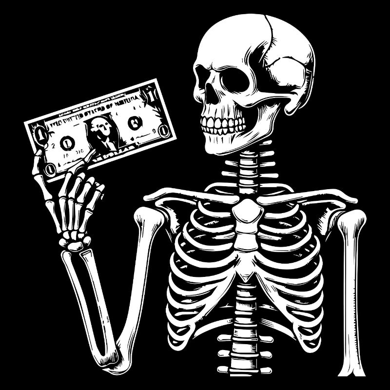 skeleton with dollars