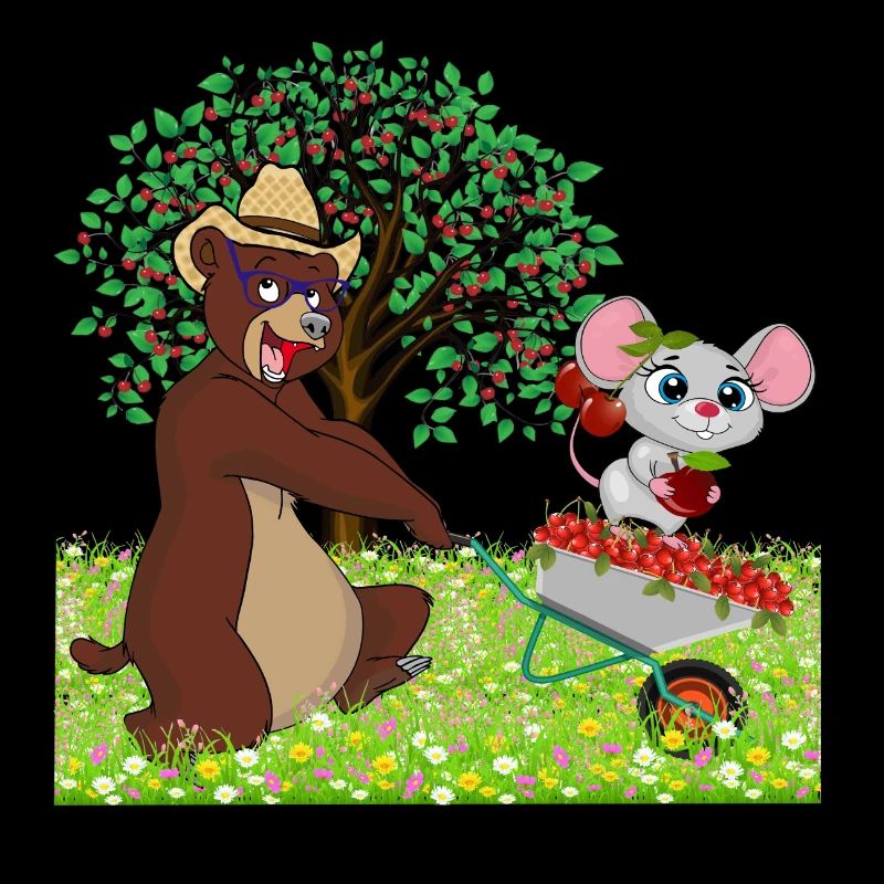 Bär mit Maus auf einer Wiese