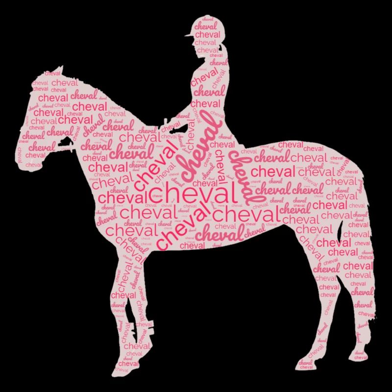Cavalière cheval nuage de mots rose