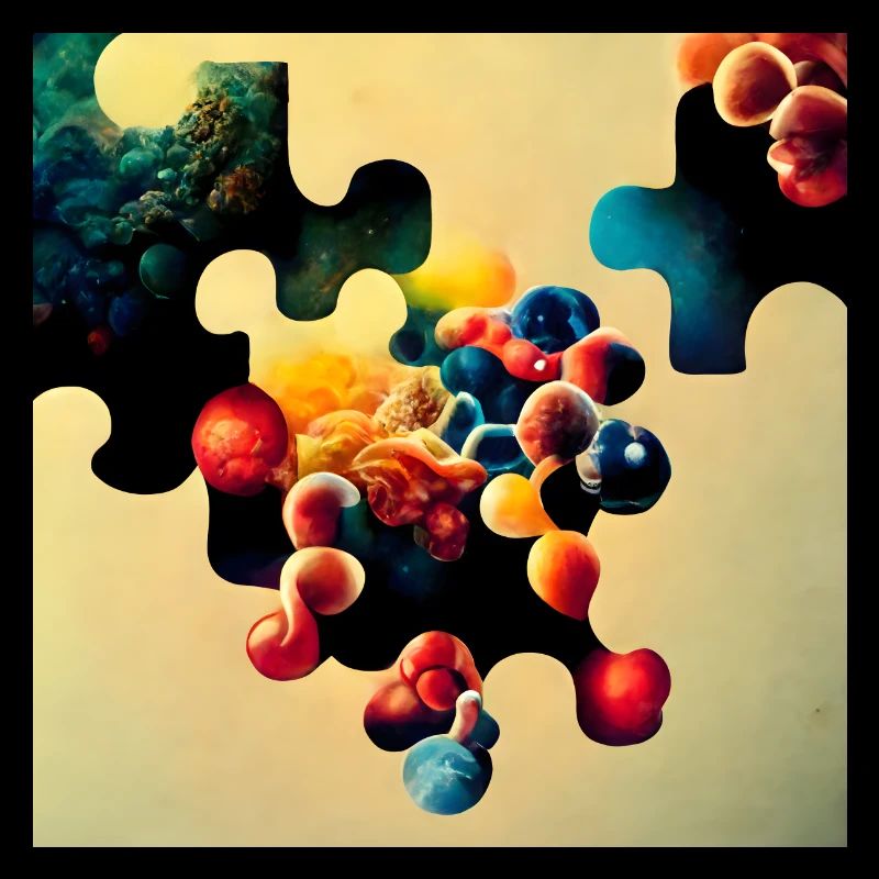 Puzzle motif with molecules