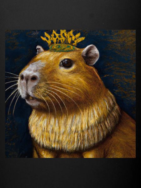Sweet Capybara comme peinture à l’huile avec une petite couronne