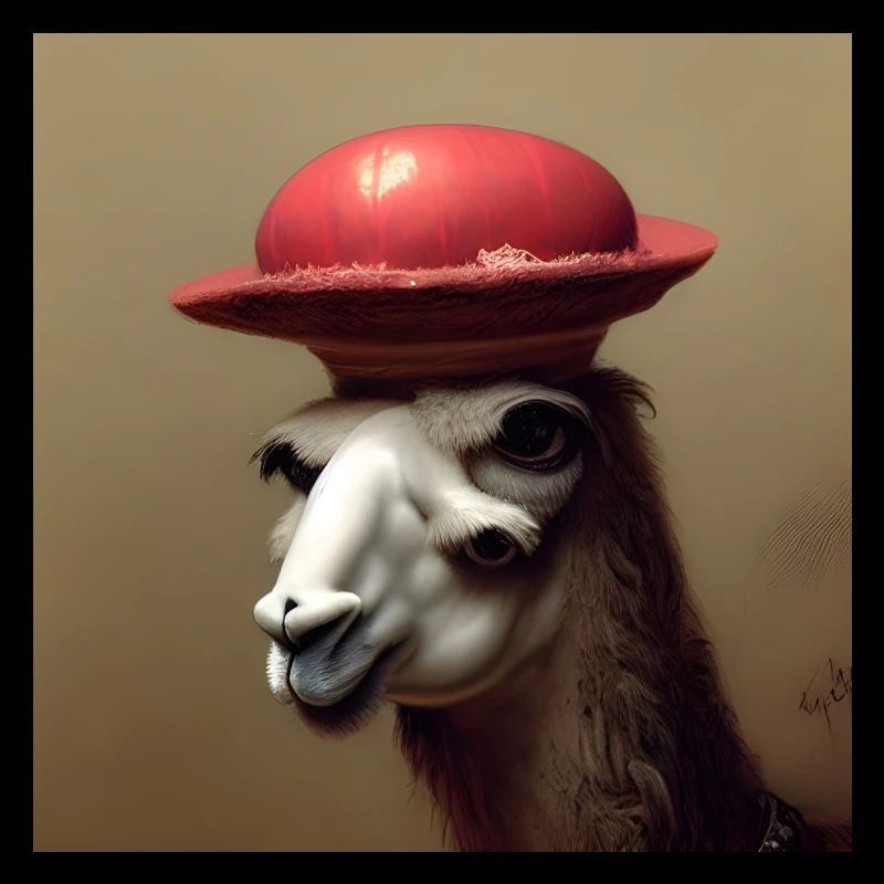 Three-eyed llama wearing a melon hat