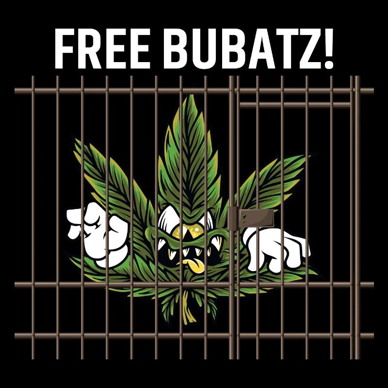 FREE BUBATZ! Cartoon Cannabisblatt hinter Gittern