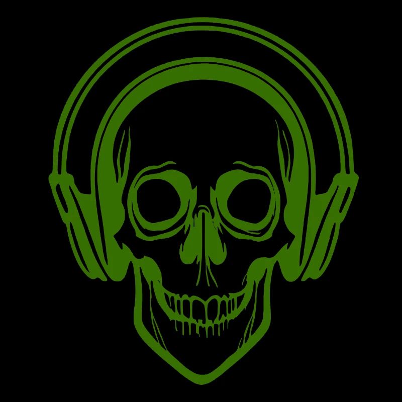 Skull hört Musik mit Kopfhörern