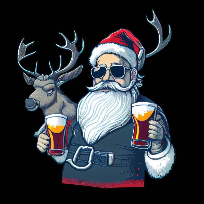 Santa Clause mit Rentier und Bier, Cool mir Brille