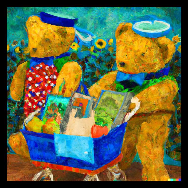 Teddybären kaufen Lebensmittel ein