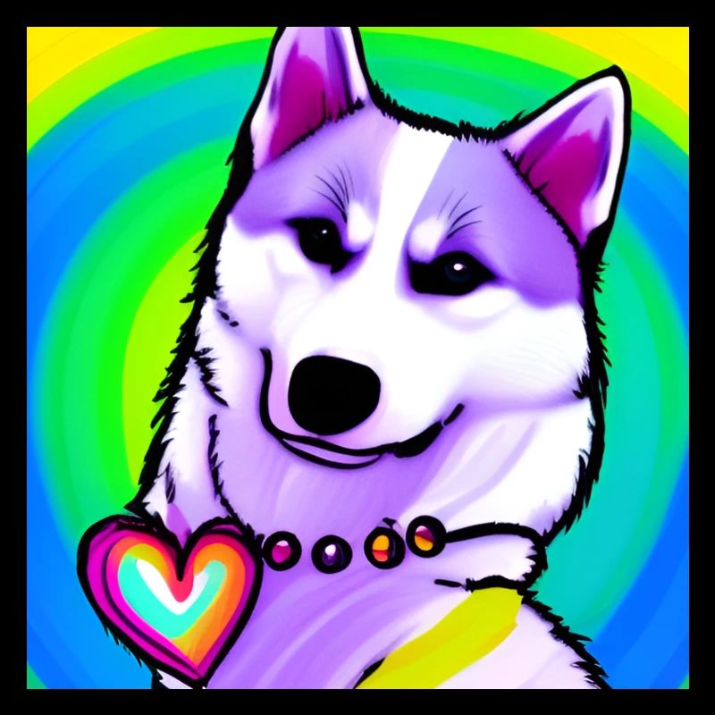 Niedliches Husky Regenbogen Comic Design