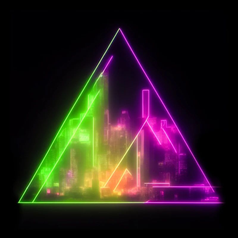 Abstract neon lights triangle cityscape design
