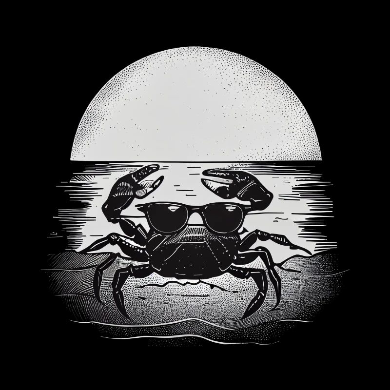 Sunset on the beach with stylish crab