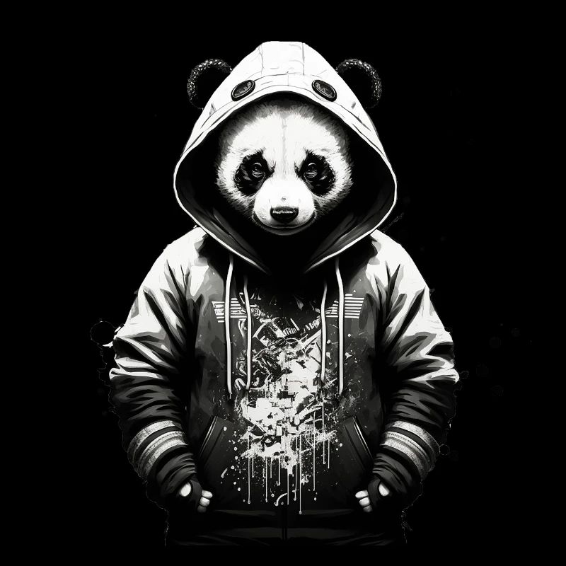 Panda at ease in a sweatshirt