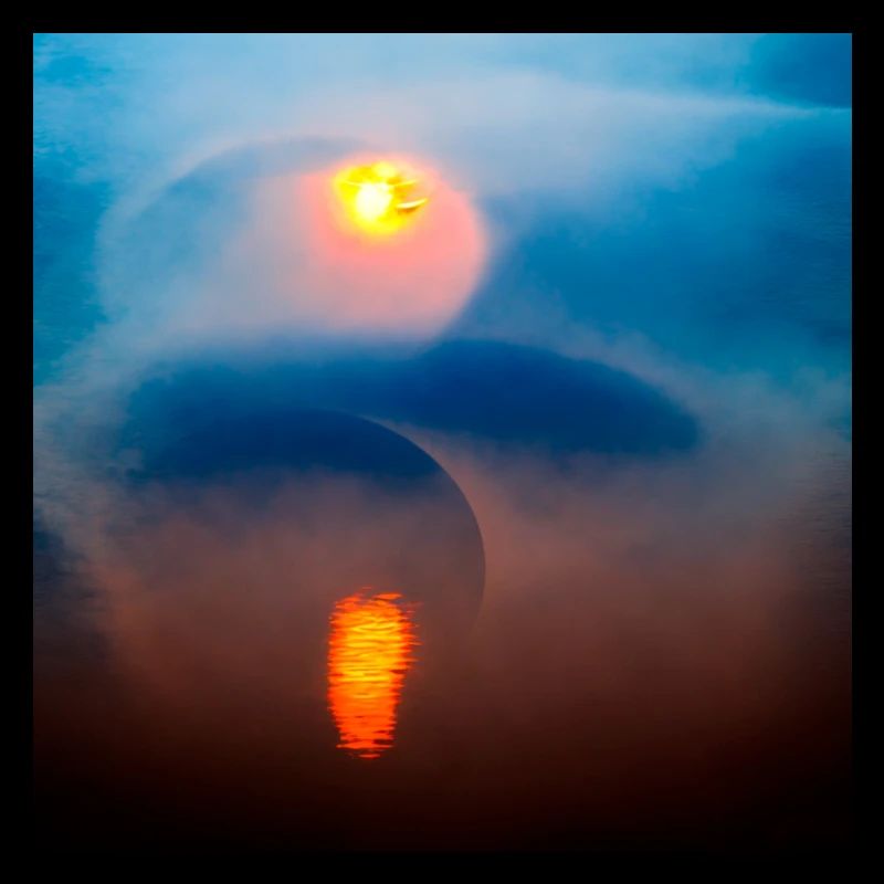 éclipse flux brumeux coucher de soleil abstrait