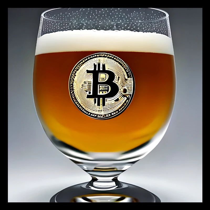 Bitcoin Logo auf Bierglas mit Bier