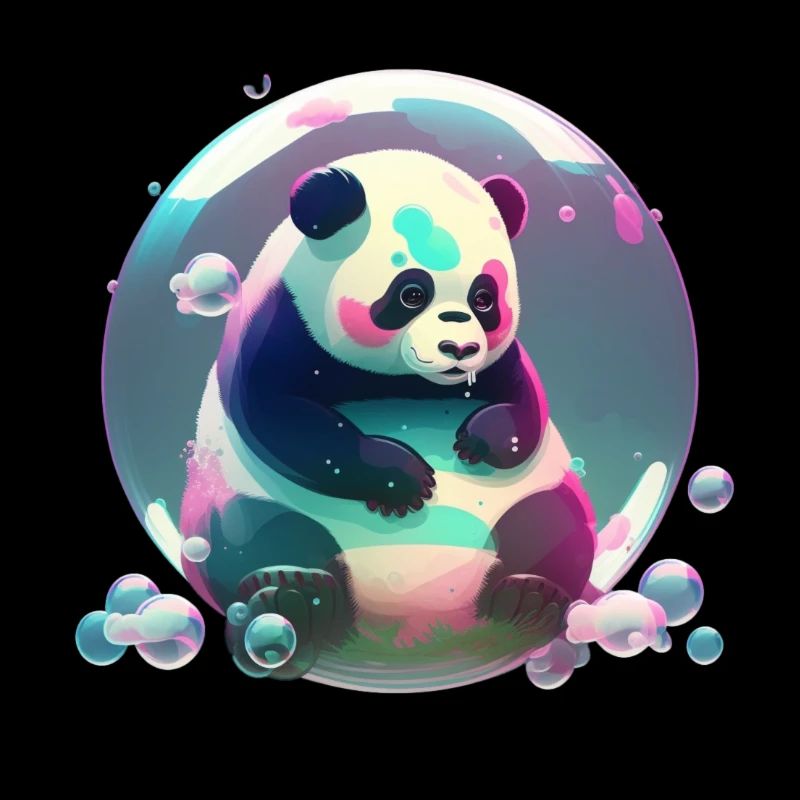 Pandabär spielt mit Seifenblasen