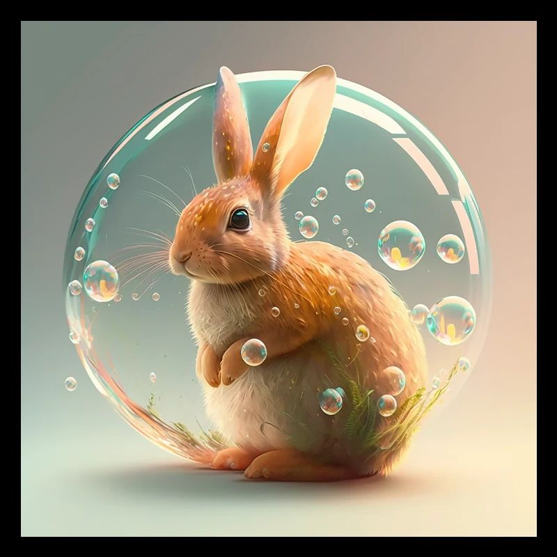 Cute rabbit playing with soap bubbles