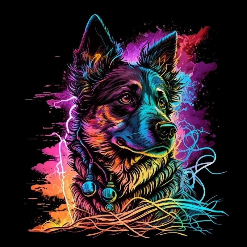 Cyberpup dogtrès coloré dans le style synthwave