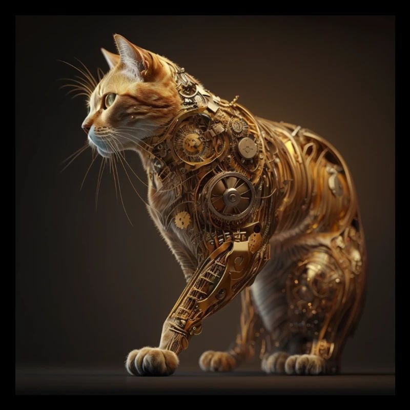 Chat, Mécanique, Or, Hyperréaliste