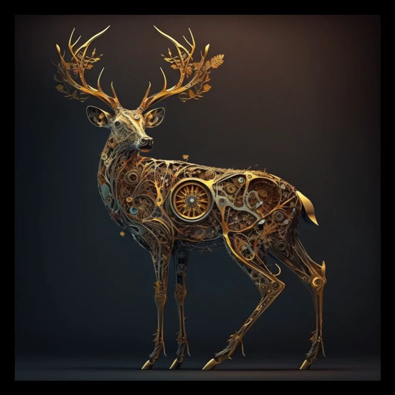 Cerf, Mécanique, Or, Hyperréaliste