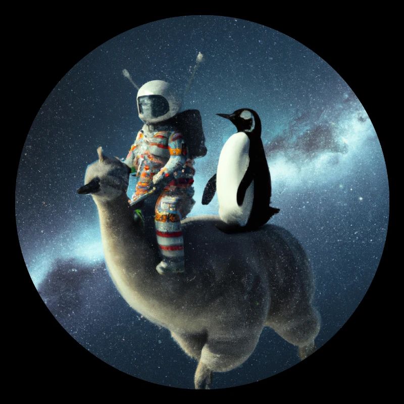 Space Lama mit Astronaut und Pinguin