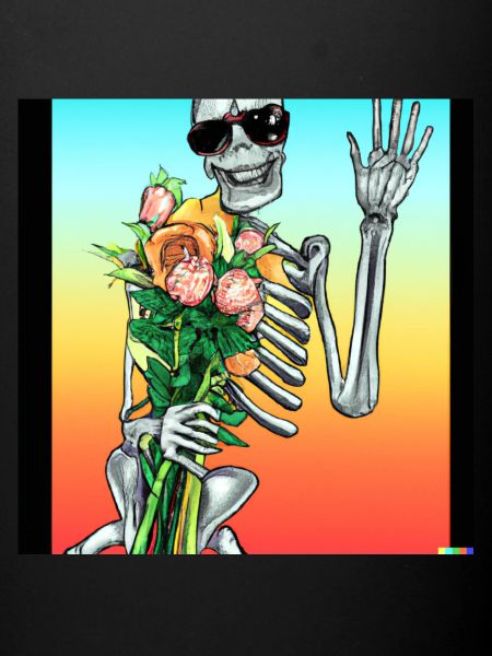 Squelette avec fleurs