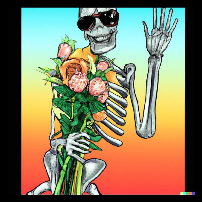 Squelette avec fleurs