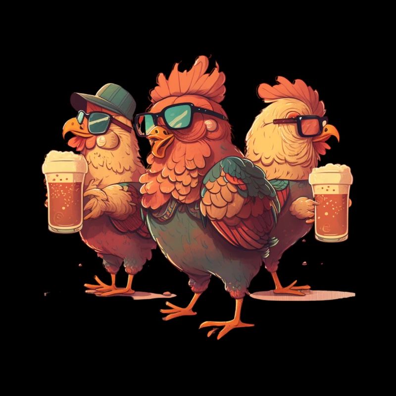 Hühner gang mit Bier und Sonnenbrille
